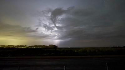 Storm in Northern Lights off Norfolk coast