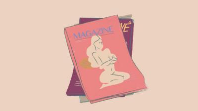 Illustration of magazines with naked women on the covers