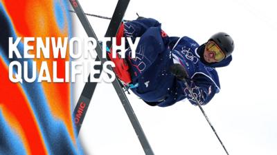 Team GB's Gus Kenworthy mid air with skis crossed in the freeski halfpipe qualifiers