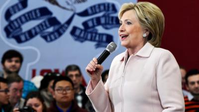 Democratic presidential candidate Hillary Clinton speaks to supporters at Grand View University in Des Moines, Iowa, USA, 29 January 2016.