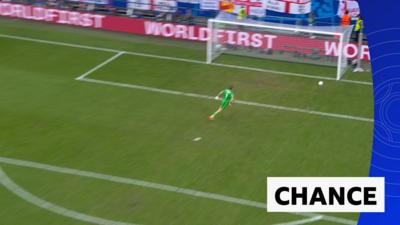 England's Jordan Pickford sees the ball go just wide