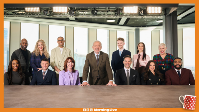 Gethin is seated at a table with the other participants in The Celebrity Apprentice 2026 alongside Lord Alan Sugar. 