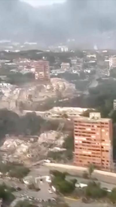 Collapsed buildings seen from above in La Guaira.