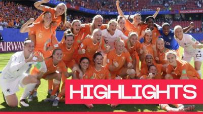 Netherlands team celebrate quarter-final win