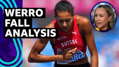 Audrey Werro clutches her chest after falling in the 200m semi-finals and Dame Jessica Ennis-Hill discusses the incident