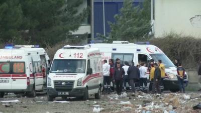 Ambulances in Diyarbakir, Turkey, after bomb blast