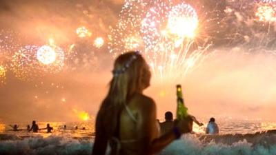 Fireworks over Copacabana beach