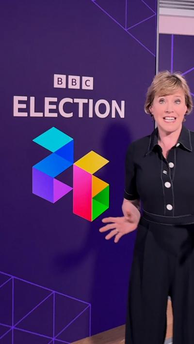 BBC Look East presenter Susie Fowler-Watt stands in front of Election 2026 graphic