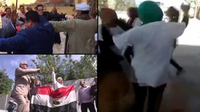 People dancing at Egyptian polling stations.