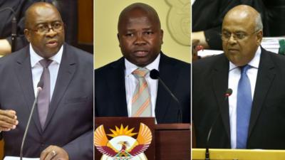 From left to right: Nhlanhla Nene, David van Rooyen, Pravin Gordhan