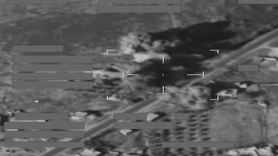 Aerial footage of air strike in Iraq