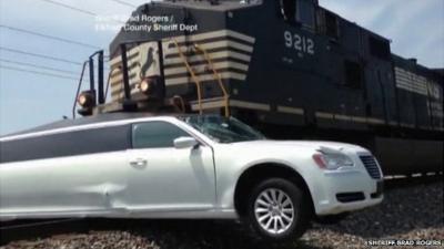 Train ploughs into stretch limousine