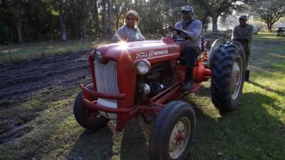 Riding a tractor