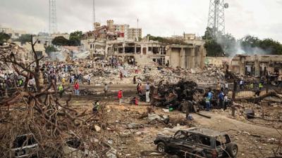 Families are looking for missing loved ones amidst the ruins of one of the largest bombs ever to strike the Somali capital.