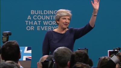 Theresa May at the end of her conference speech