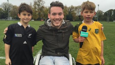 Martin with two rugby fans