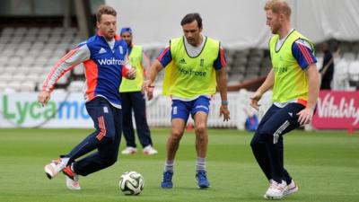 England cricket team play football