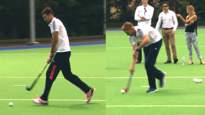 England bowlers Stuart Broad & Steven Finn's hockey challenge