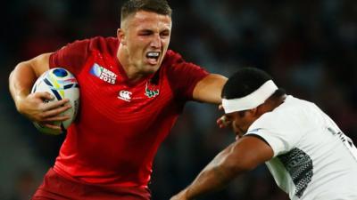 Sam Burgess playing against Fiji for England in the Rugby World Cup 2015