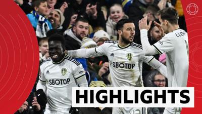 Leeds celebrating their 5-2 win over Cardiff City