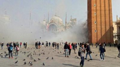 St Mark's Square with cloud of smoke