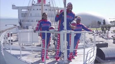 Basketball players on a ship