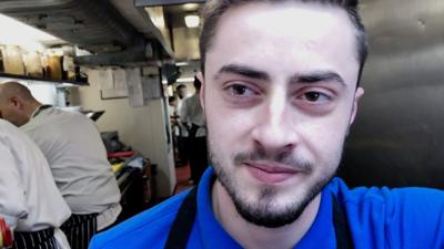 Vasilis Katsio, kitchen porter in a London restaurant