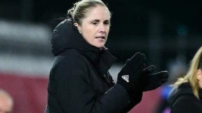 Wales boss Gemma Grainger on the touchline in Denmark