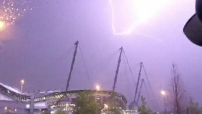 Lightning over Manchester City stadium