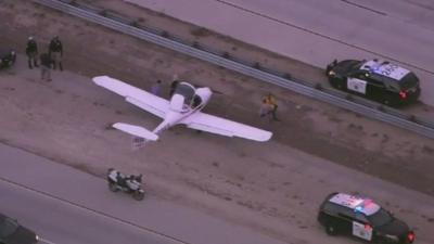 Small Plane lands on US Motrorway