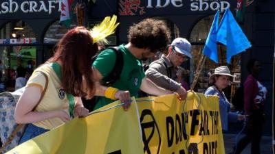 Protesters in Cardiff