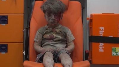 Boy in ambulance in Aleppo