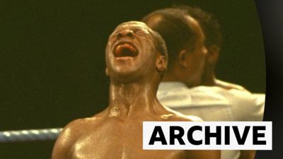 Chris Eubank Sr reacts after his fight with Nigel Benn in 1990