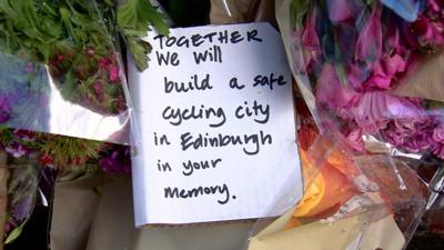 Flowers for cyclist killed in Edinburgh