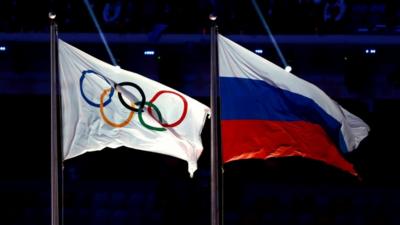 Olympic and Russian flags