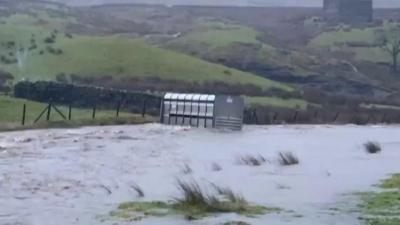 Animal trailer blown into river