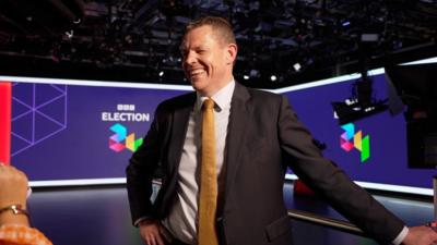 Rhun ap Iorwerth in the BBC Cyrmu Wales televsion studio in Cardiff