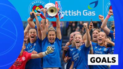 Rangers players celebrating with the Women's Scottish Cup