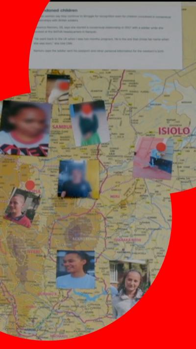 A map with passport-style photos of people stuck on different areas