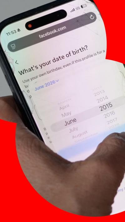A smart phone with a screen that reads 'What's your date of birth?'