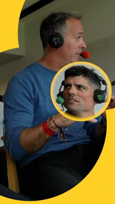 Michael Vaughan and Alastair Cook commentating