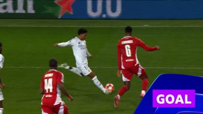 Real Madrid forward Rodrygo against Brest