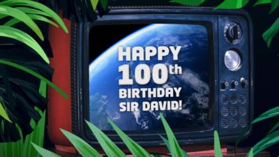 TV showing message saying Happy 100th Birthday Sir David