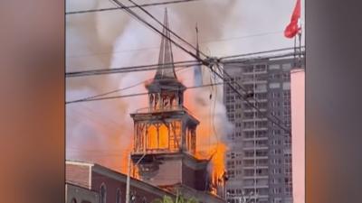 Church on fire in Chile 