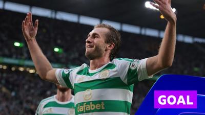 Benjamin Nygren celebrates after scoring for Celtic