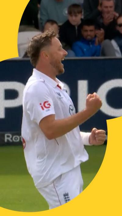 Ollie Robinson celebrating taking a wicket 