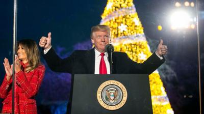 Trump at the annual White House Christmas tree lighting.