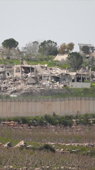 Rubble where a building once stood in Metula