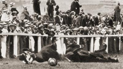 Suffragettes remember Emily Davison, knocked down by the King's horse at Epsom.