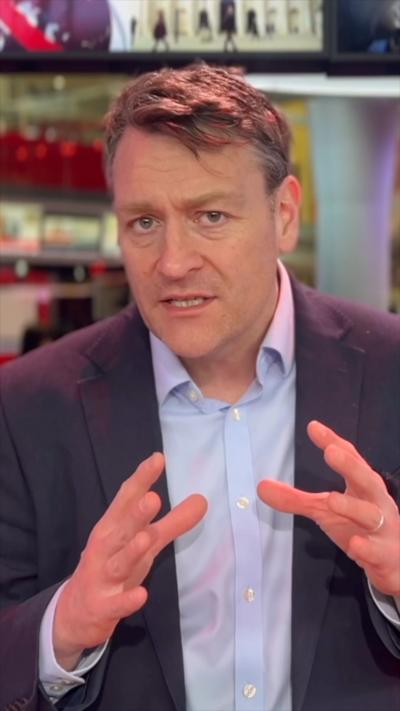 Inwood in the BBC newsroom speaking to the camera